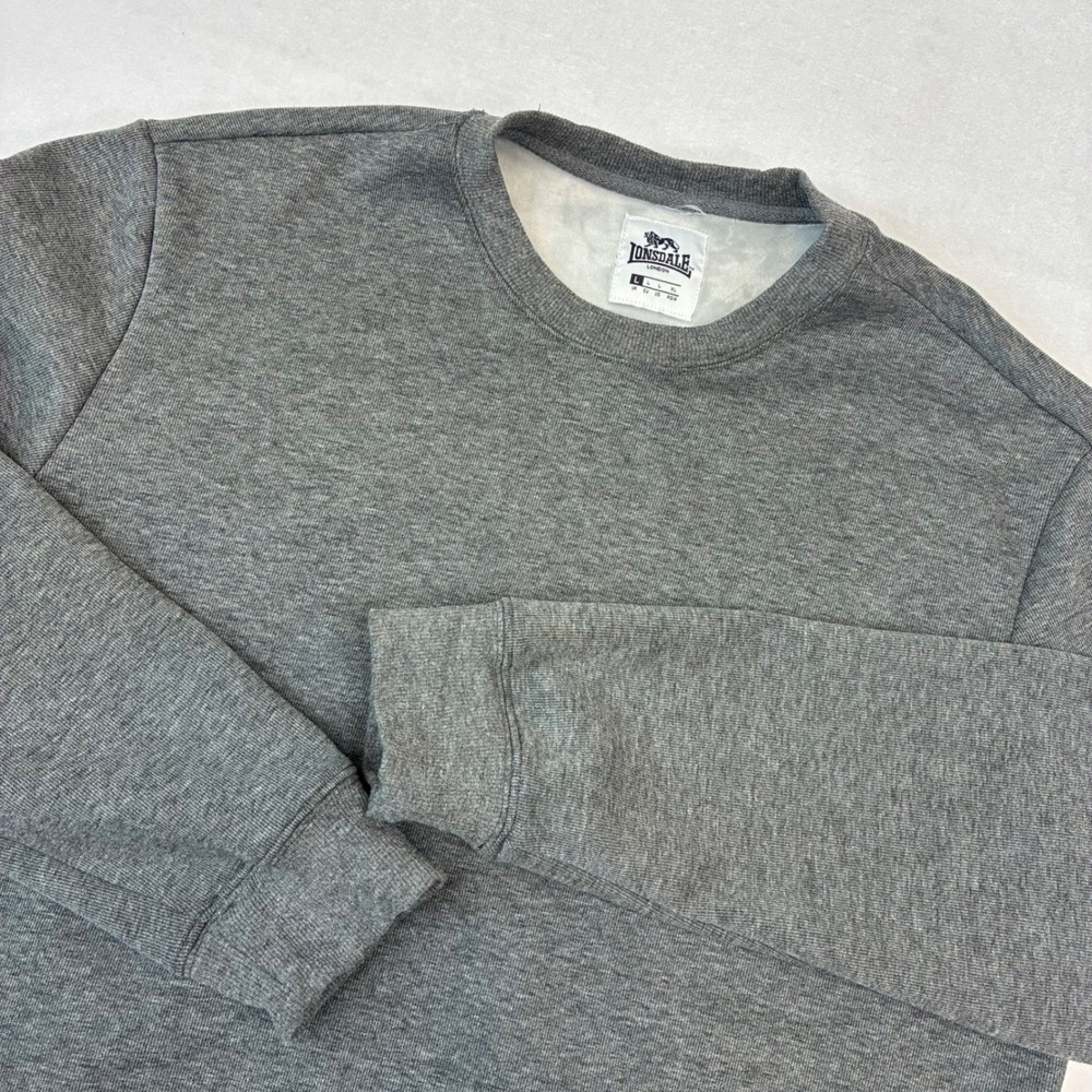 Lonsdale London Sweatshirt Men Large Grey Crewneck Fleece Lined Long Sleeve Logo